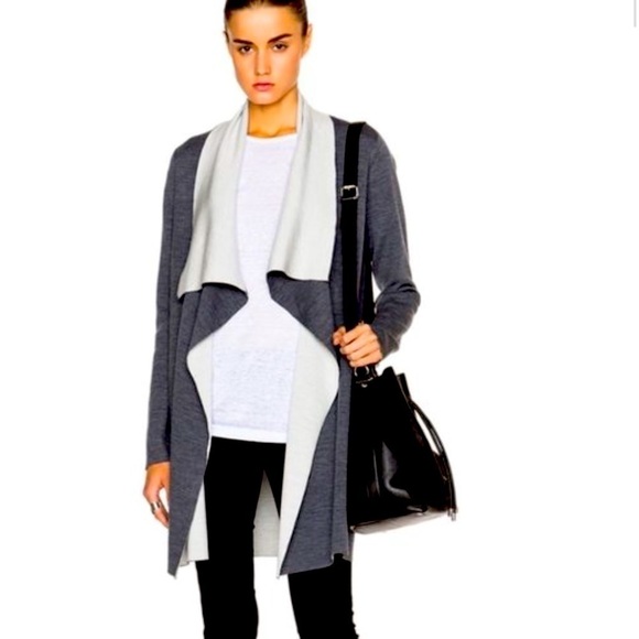 VINCE Two Tone Drape Open Front Wool Gray Cardigan merino wool blend size Small - Picture 1 of 11